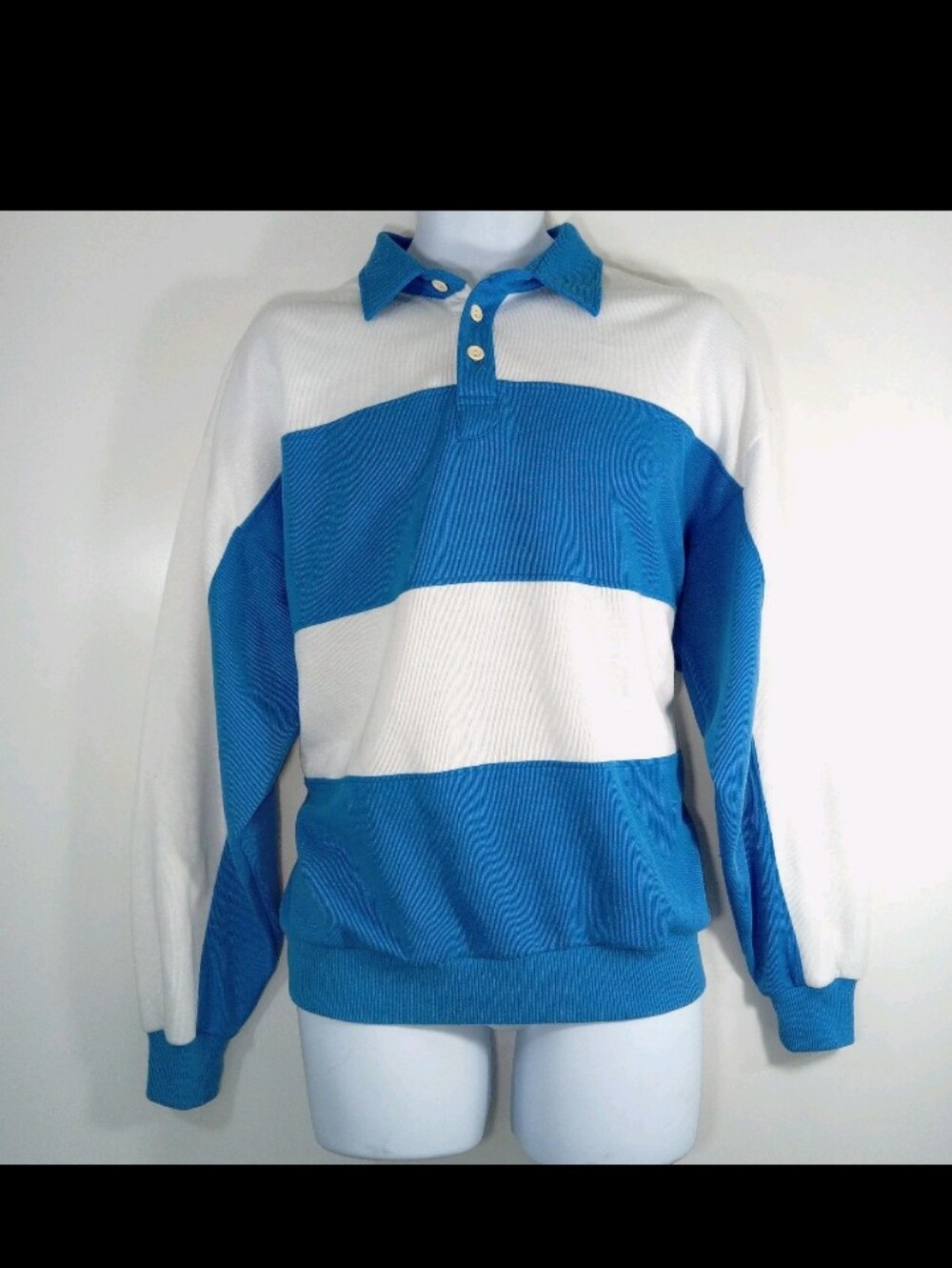 Vtg Steeplechase Blue and White Striped Men’s Rugby Sweater